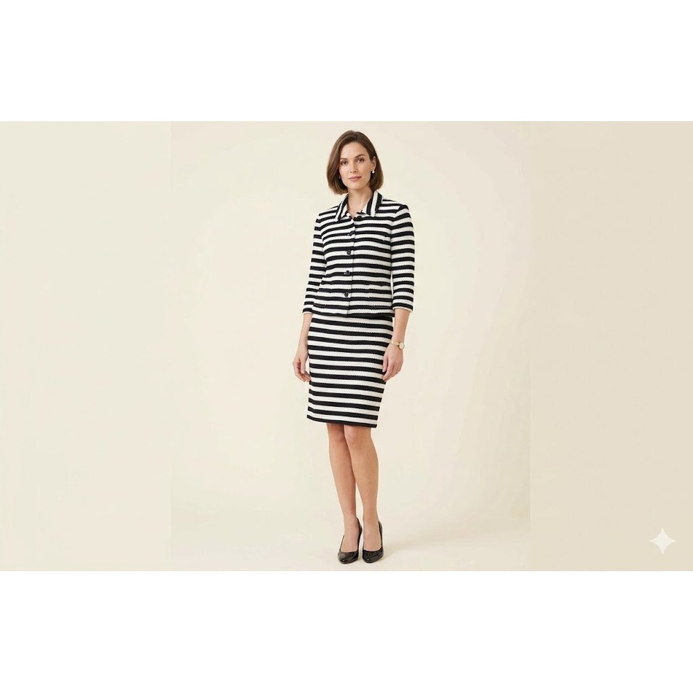 Doncaster Collection Skirt Suit Navy White Cotton Old Money Preppy Minimalist 12